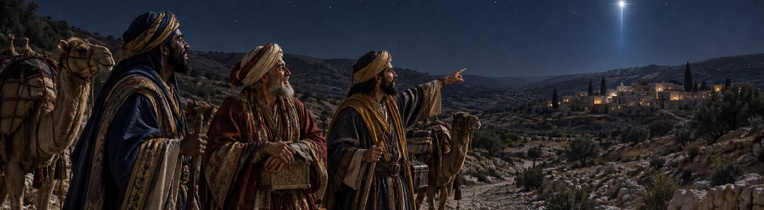 Illustratie bij: De wijzen volgen de opnieuw verschenen ster naar Bethlehem.