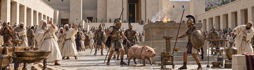 Illustratie bij: Antiochus Epiphanes ontwijdt de tempel.