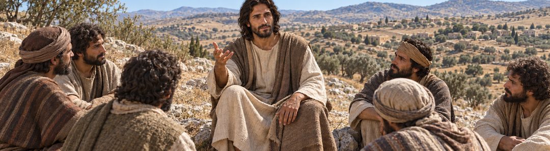 Illustratie bij: Jezus leert Zijn discipelen bidden om verlossing uit de beproeving.