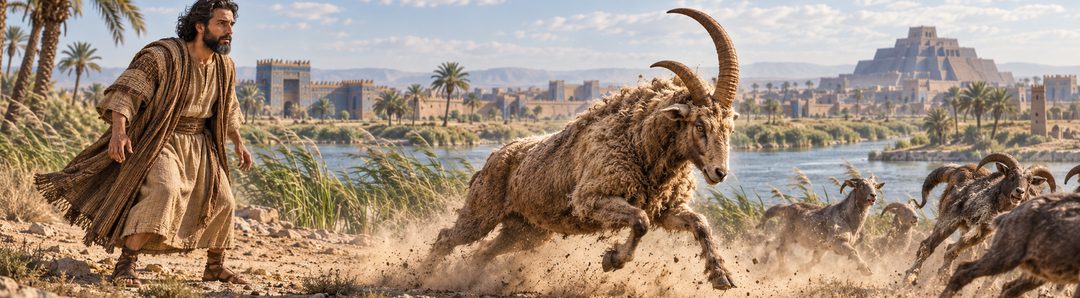 Illustratie bij: De ram met twee ongelijke horens.