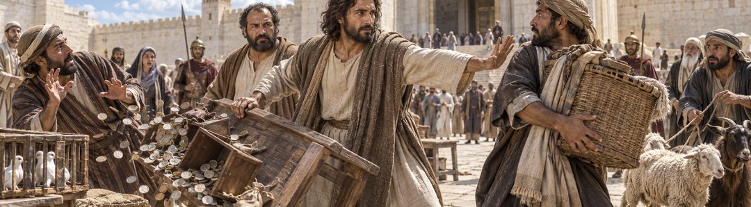 Illustratie bij: Jezus verdrijft de handelaars uit de tempel.