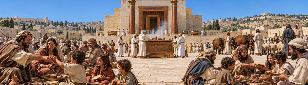 Illustratie bij: Israël viert feest bij de tempelinwijding.