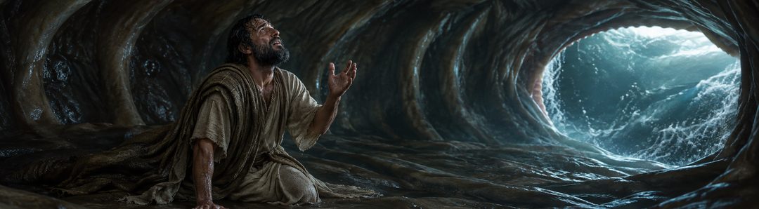 Illustratie bij: Jona bidt met woorden uit Psalm 31.