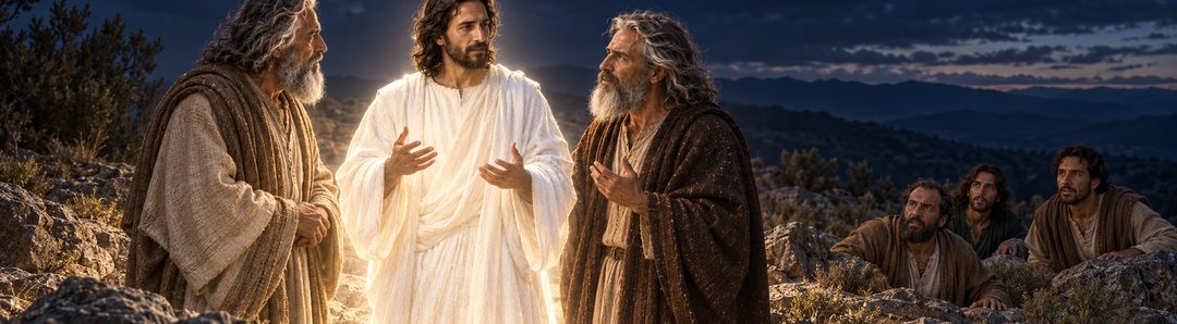 Illustratie bij: Mozes en Elia spreken met Jezus over Zijn exodus.