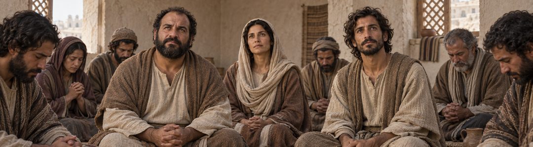 Illustratie bij: De discipelen wachten biddend op Gods tijd.
