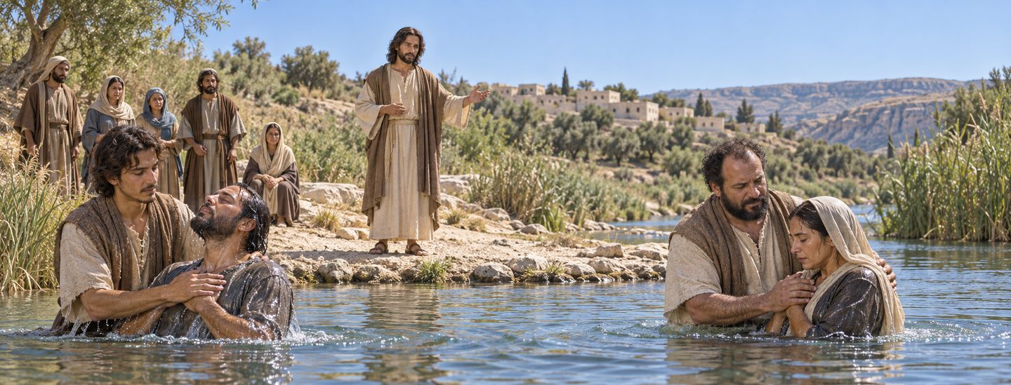 Illustratie bij: De discipelen dopen namens Jezus.