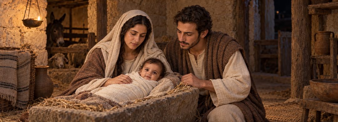 Illustratie bij: De geboorte van Jezus in Bethlehem.