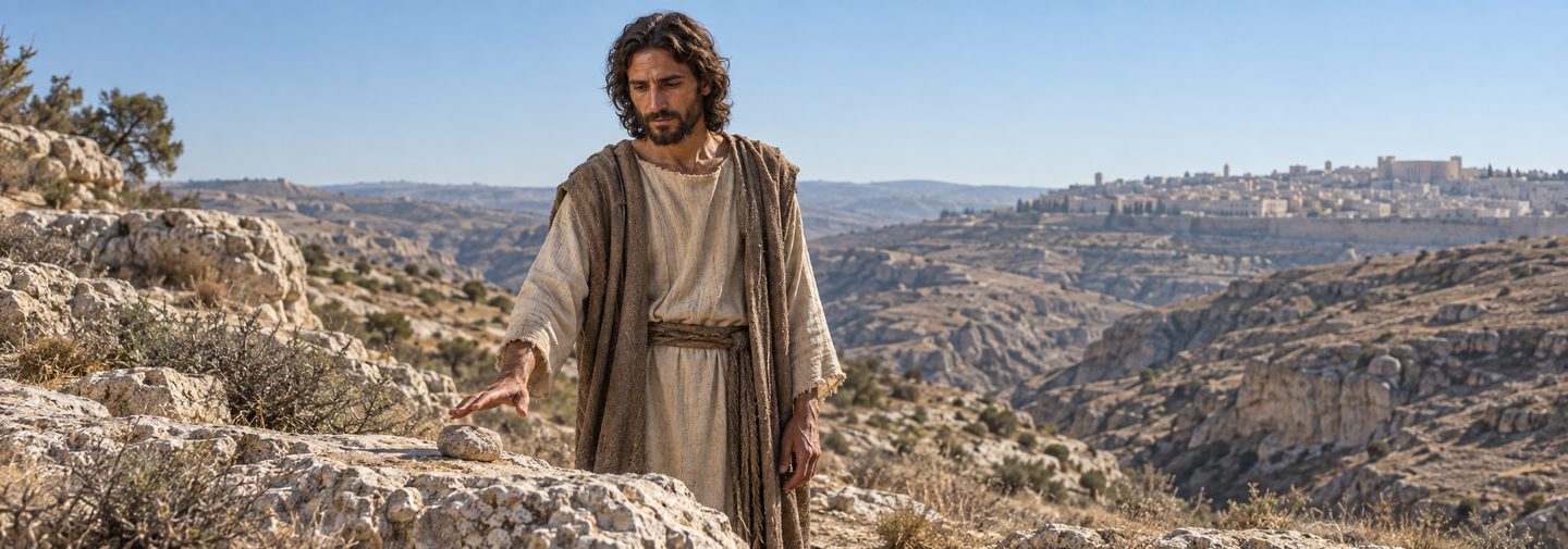 Illustratie bij: De drie verzoekingen van Jezus in de woestijn.