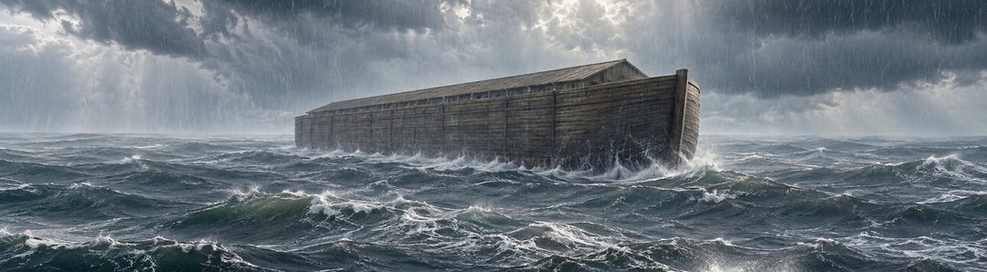 Illustratie bij: De ark stijgt boven de bedekte bergen.
