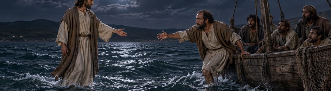 Illustratie bij: Christus gebiedt Petrus over het water te komen.