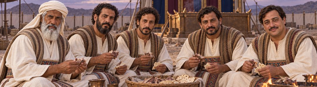 Illustratie bij: De priesters eten het heilige wijdingsmaal.