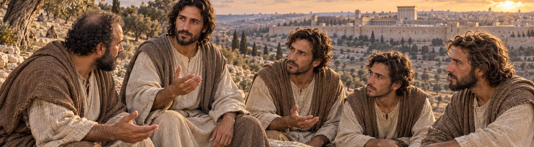 Illustratie bij: Vier discipelen stellen Jezus hun vragen.