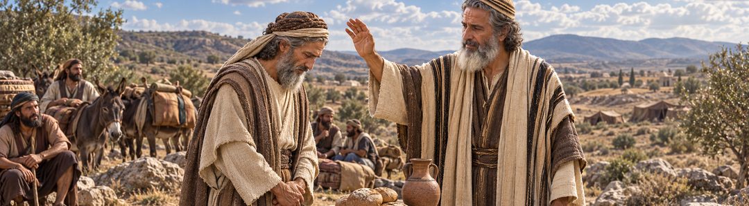 Illustratie bij: Melchizedek zegent Abraham na Lots bevrijding.