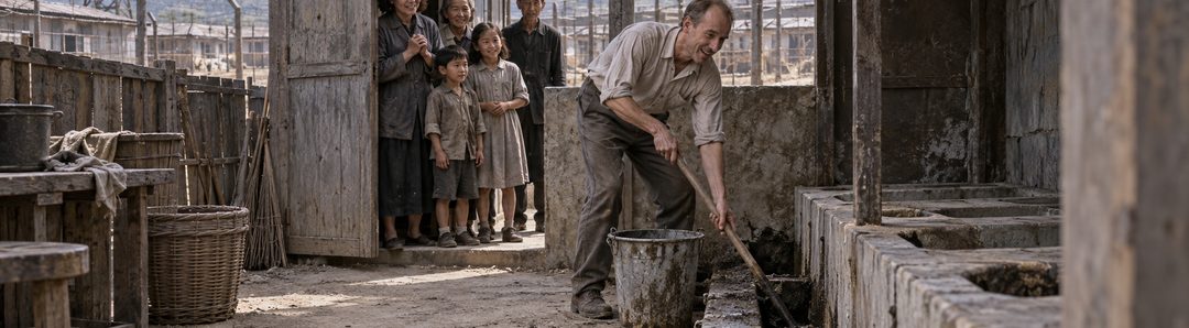 Illustratie bij: Eric Liddell reinigt opgewekt de latrine van het interneringskamp.