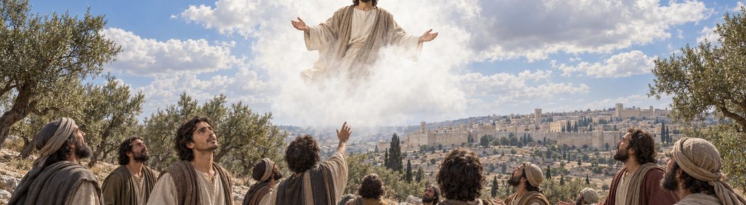 Illustratie bij: Christus wordt bij de hemelvaart aan het oog onttrokken.