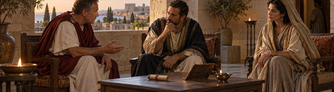 Illustratie bij: Festus legt de onbegrijpelijke zaak over Jezus aan Agrippa voor.