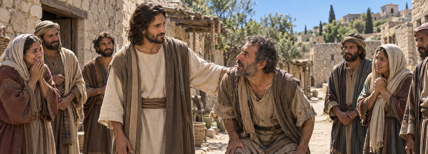 Illustratie bij: Jezus geneest een zieke met een aanraking.