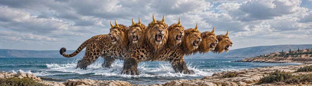 Illustratie bij: Het zevenkoppige beest komt uit de zee.