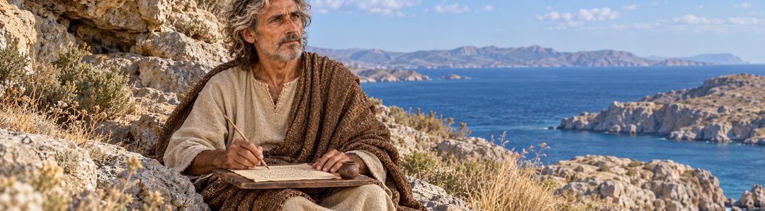 Illustratie bij: Johannes schrijft op Patmos.