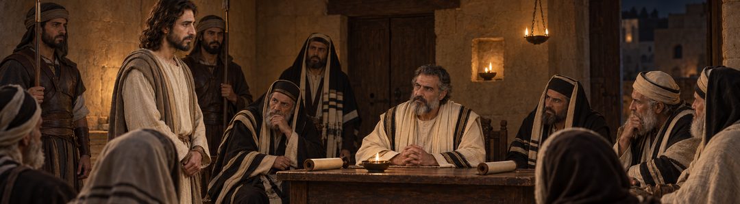 Illustratie bij: Het nachtelijke proces voor het Sanhedrin.