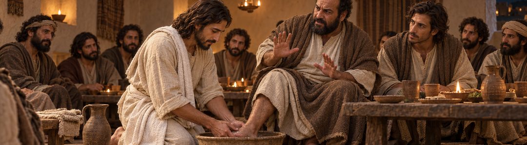 Illustratie bij: Jezus wast de voeten van Zijn discipelen.