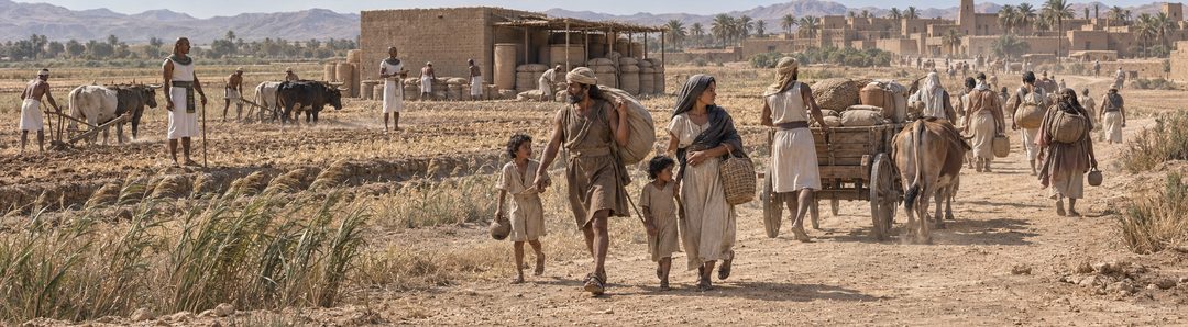 Illustratie bij: Landloze Egyptenaren worden naar de steden gebracht.