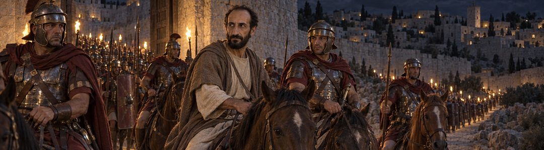 Illustratie bij: Een groot gewapend escorte vertrekt naar Caesarea.