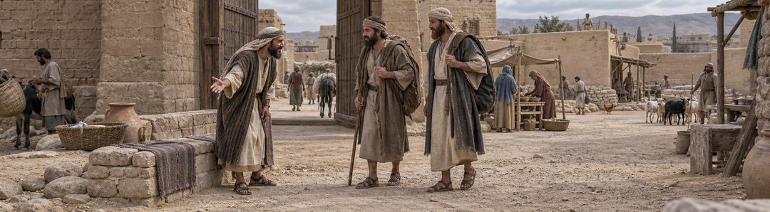 Illustratie bij: Lot ontvangt de engelen in Sodom.