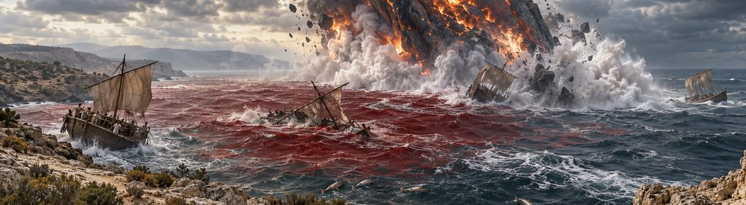 Illustratie bij: De brandende berg die in de zee wordt geworpen.
