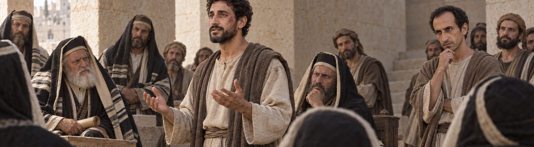 Illustratie bij: Stefanus spreekt door de Geest voor zijn aanklagers.