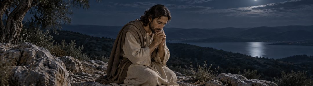 Illustratie bij: Jezus bidt de hele nacht op de berg.