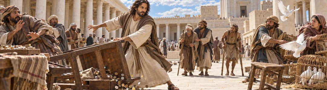 Illustratie bij: Jezus reinigt de tempel en ontvangt zieken.