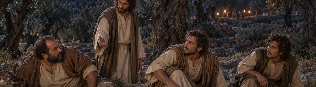 Illustratie bij: Jezus wekt de discipelen wanneer de verrader nabij is.