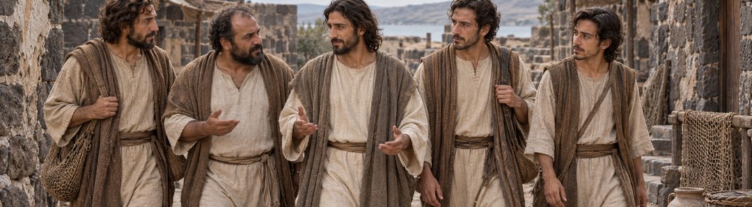 Illustratie bij: Jezus en de vier discipelen gaan naar Simons huis.