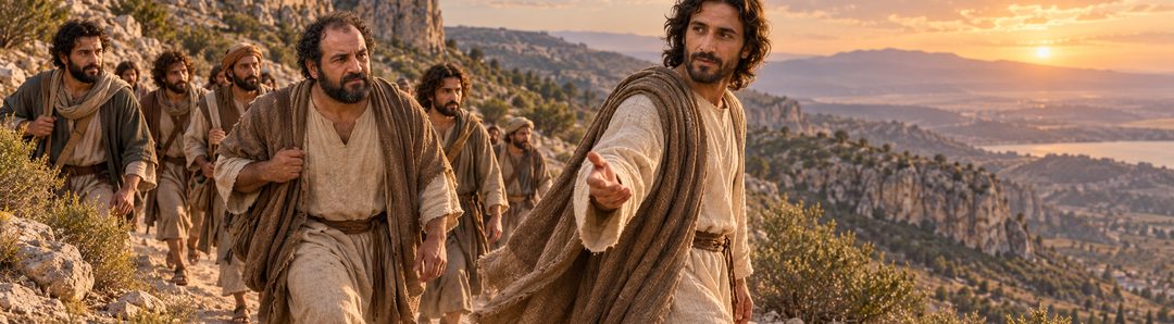 Illustratie bij: De discipelen gaan achter Christus aan.