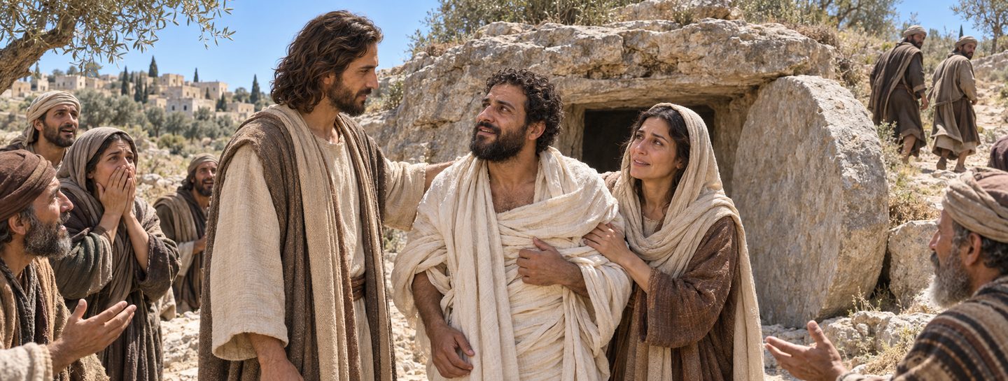 Illustratie bij: Uiteenlopende reacties op Lazarus’ opwekking.