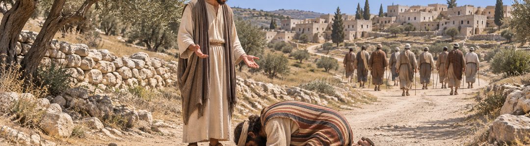Illustratie bij: De Samaritaan keert dankbaar terug.