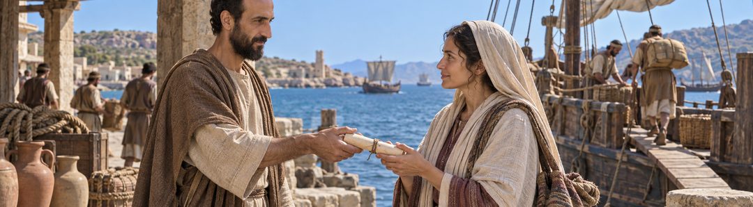 Illustratie bij: Febe ontvangt de brief voor Rome.