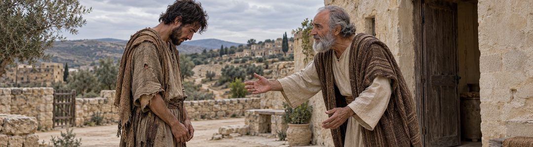 Illustratie bij: De verloren zoon spreekt over zonde tegen de hemel.