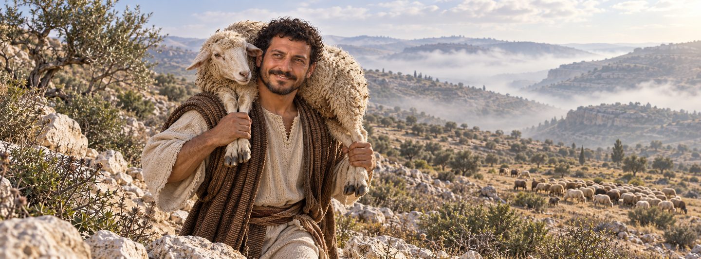 Illustratie bij: De herder vindt het verloren schaap.