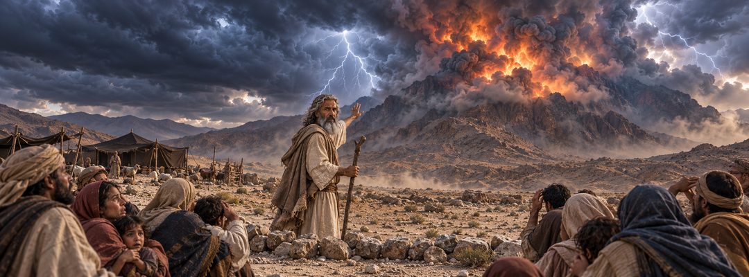Illustratie bij: Gods stem op de angstaanjagende Sinaï.