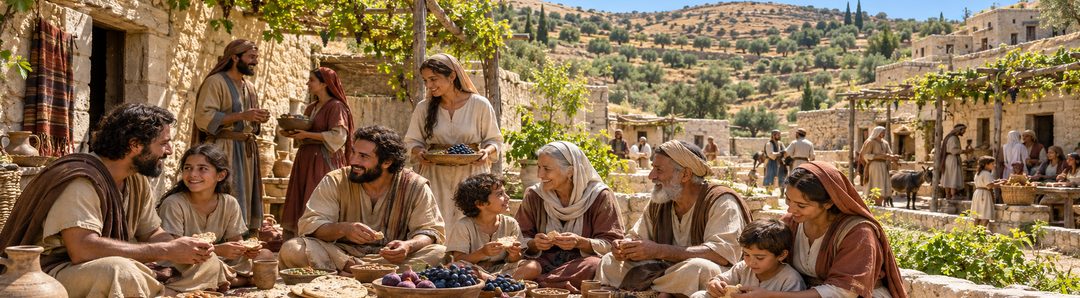 Illustratie bij: Juda en Israël eten, drinken en zijn blij.