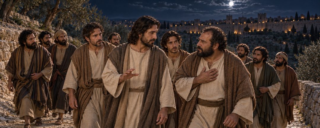 Illustratie bij: Jezus voorzegt Petrus’ verloochening onderweg naar de Olijfberg.