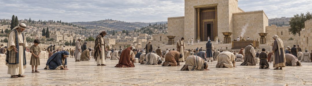 Illustratie bij: Aanbidders buigen voor Gods heiligheid op Sion.
