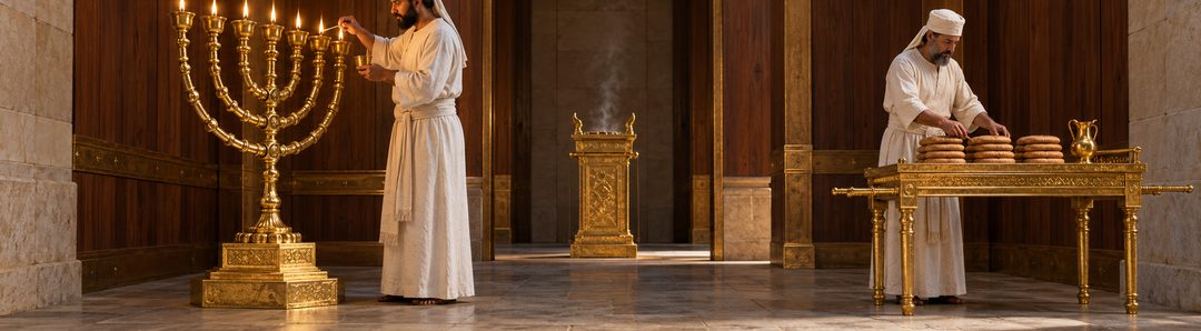 Illustratie bij: De priesters verzorgen de voorgeschreven tempeldienst.