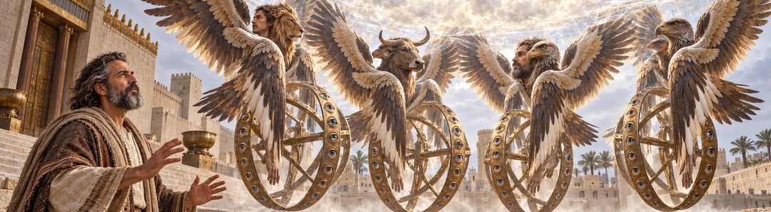 Illustratie bij: De cherubs verheffen zich bij de tempel.