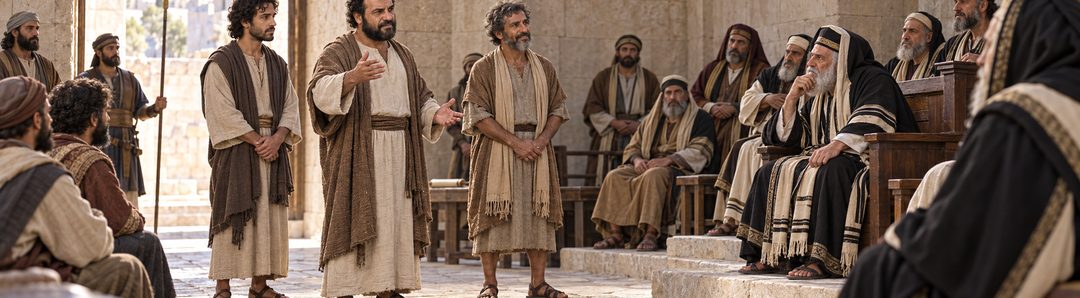 Illustratie bij: Petrus getuigt voor het Sanhedrin over de hoeksteen.