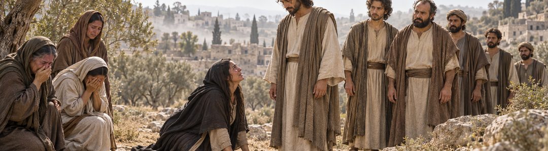 Illustratie bij: Maria valt huilend aan Jezus’ voeten.