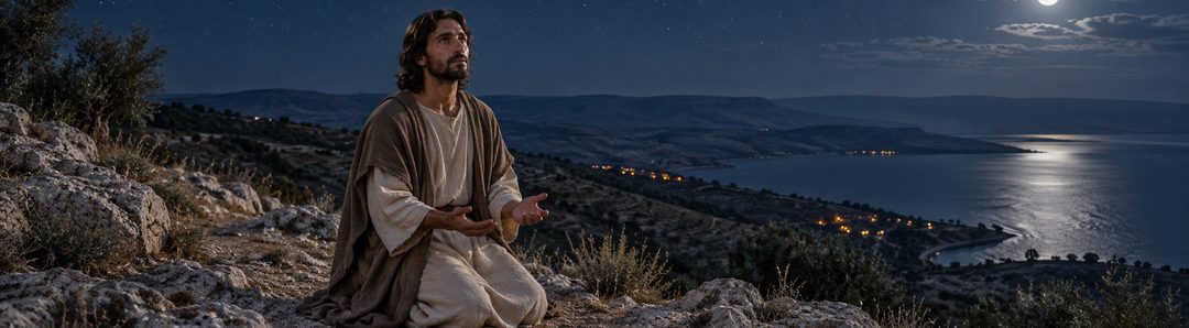 Illustratie bij: Jezus bidt de hele nacht vóór de keuze van de twaalf.