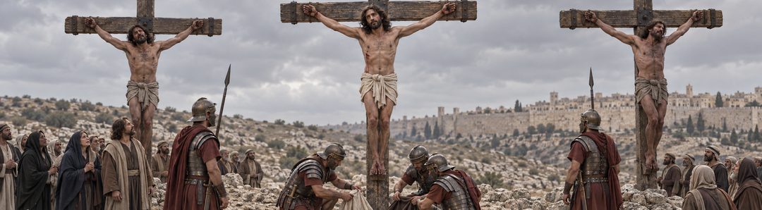 Illustratie bij: Christus verdraagt het kruis zonder terug te dreigen.